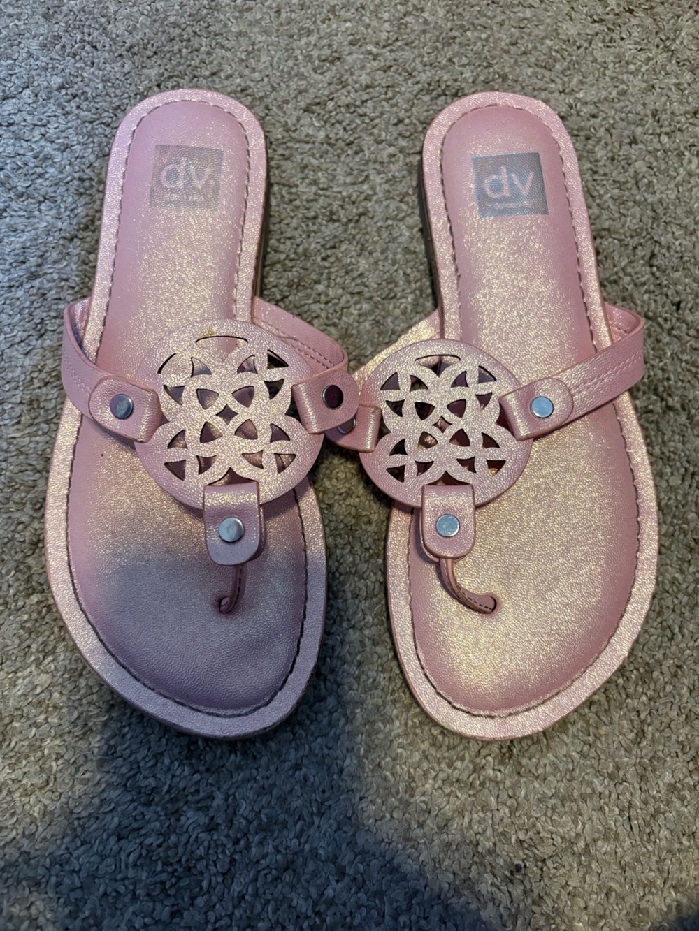 Metallic Pink Cutout Thong Sandals